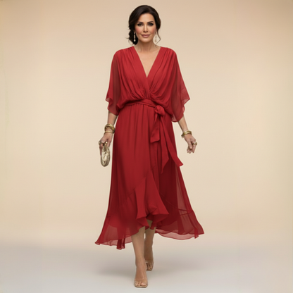 Marit | Elegantes Wickelkleid Midi mit V-Ausschnitt Damen