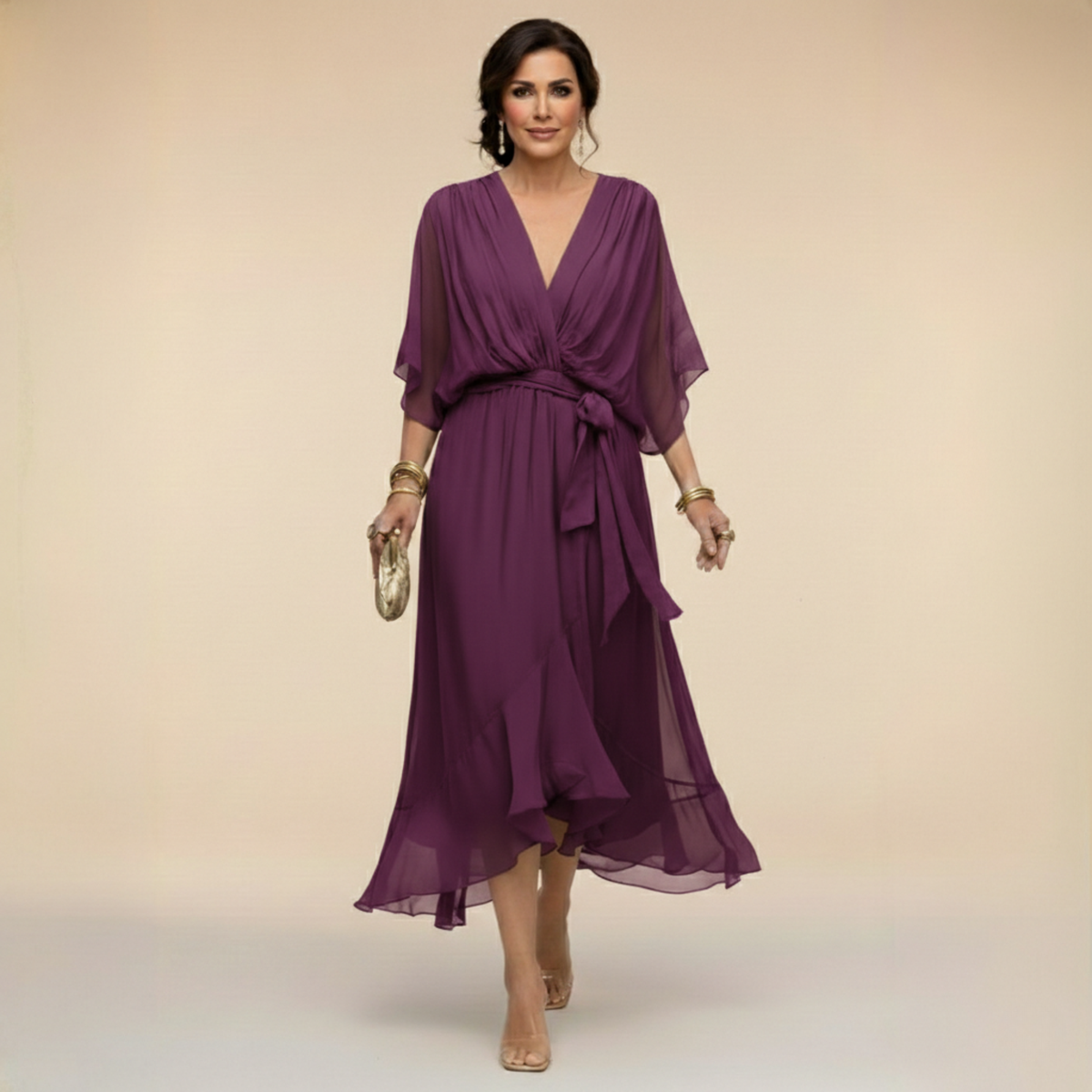 Marit | Elegantes Wickelkleid Midi mit V-Ausschnitt Damen