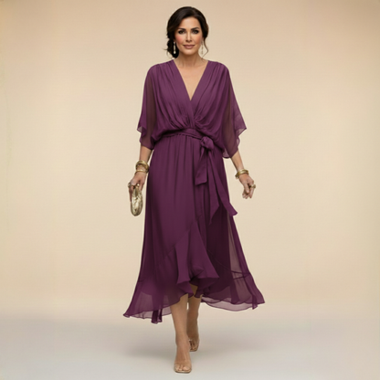 Marit | Elegantes Wickelkleid Midi mit V-Ausschnitt Damen