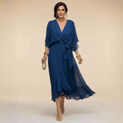 Marit | Elegantes Wickelkleid Midi mit V-Ausschnitt Damen