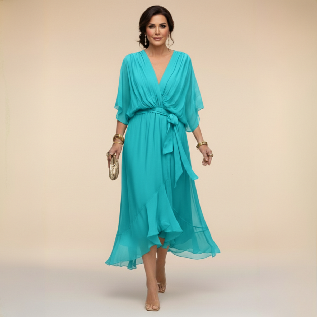 Marit | Elegantes Wickelkleid Midi mit V-Ausschnitt Damen