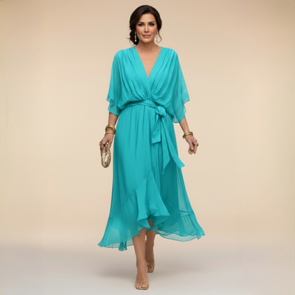 Marit | Elegantes Wickelkleid Midi mit V-Ausschnitt Damen