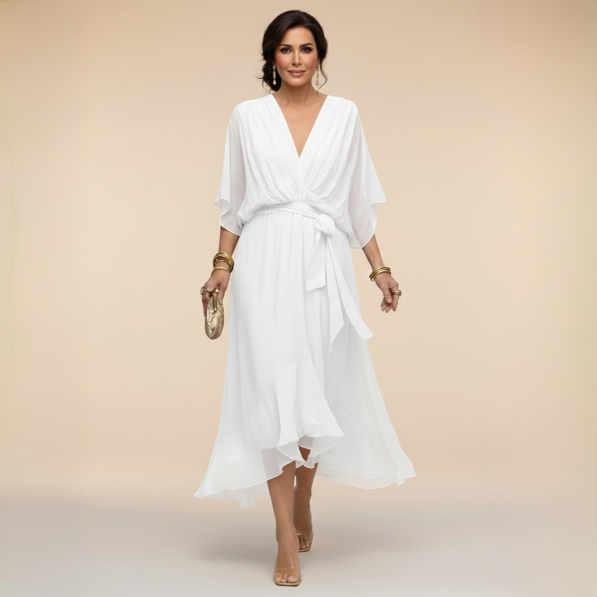Marit | Elegantes Wickelkleid Midi mit V-Ausschnitt Damen