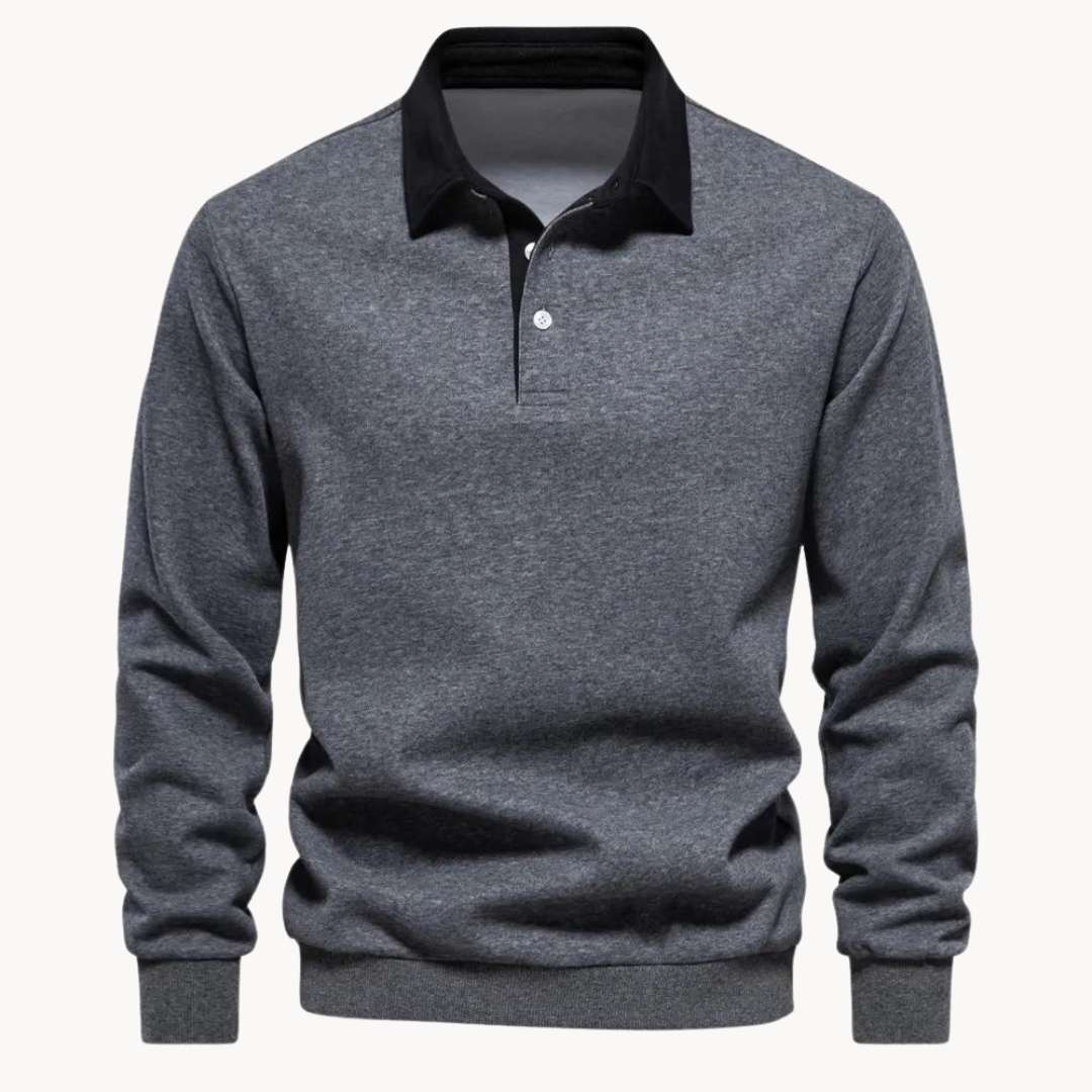 Simon | Herren Polokragen Sweatshirt mit Knopfleiste
