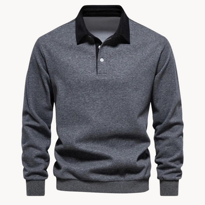Simon | Herren Polokragen Sweatshirt mit Knopfleiste