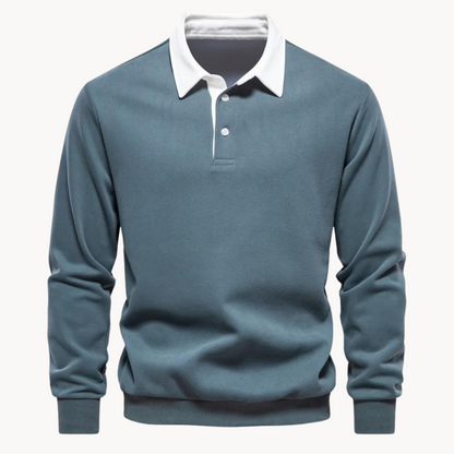 Simon | Herren Polokragen Sweatshirt mit Knopfleiste