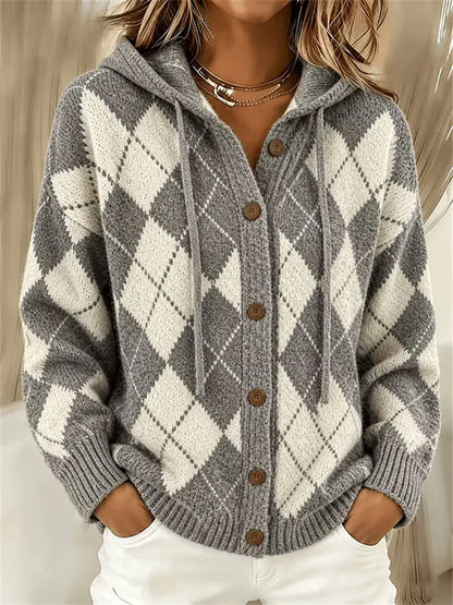 Marissa | Strickjacke mit Kapuze im Karo-Muster für Damen