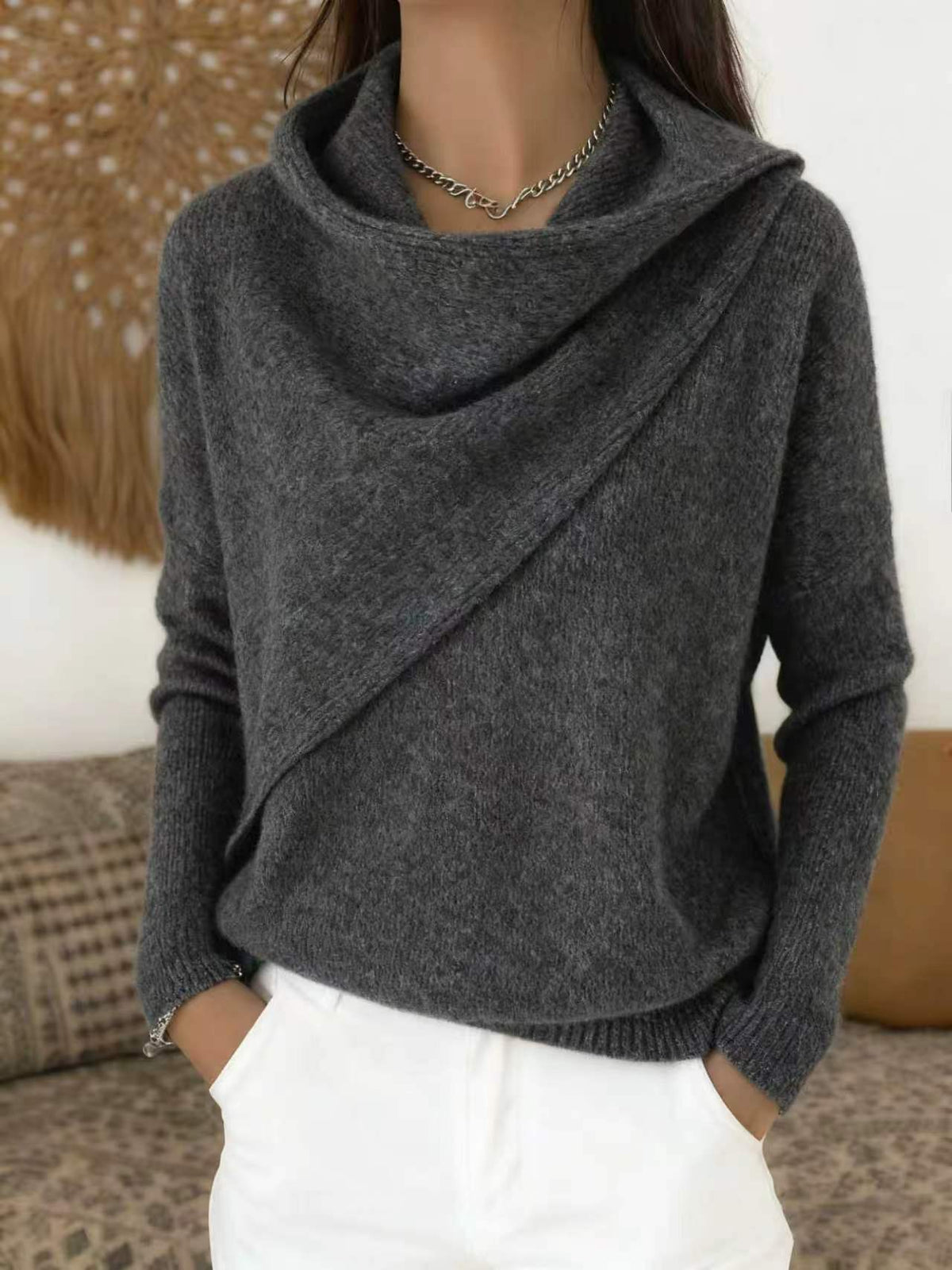 Waldtraut | Asymmetrischer Wickel-Pullover mit Schalkragen für Damen