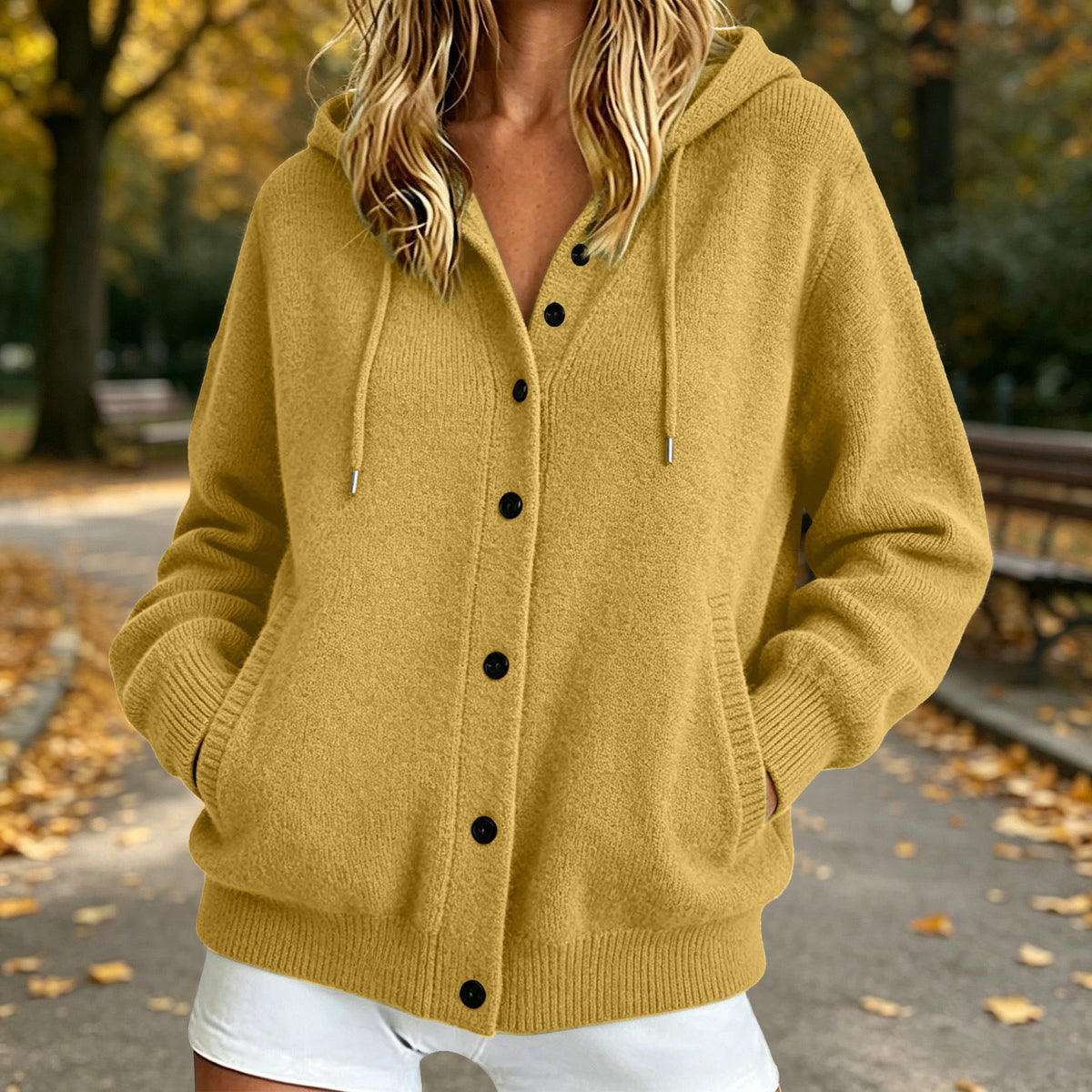 Cynthia | Strickjacke mit Kapuze und Knopfleiste für Damen