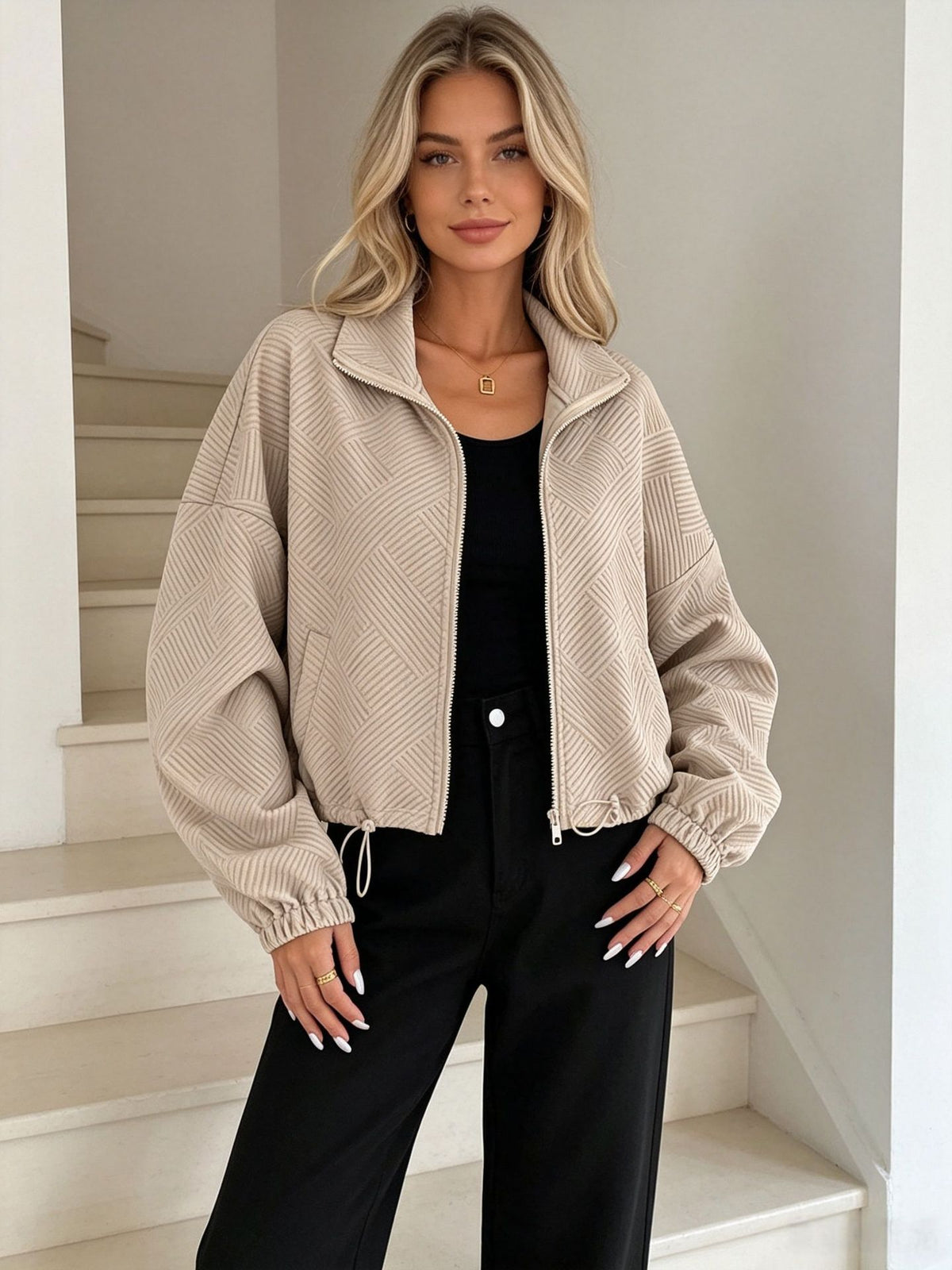 Nannerl | Strickjacke Oversize Stehkragen Reißverschluss für Damen