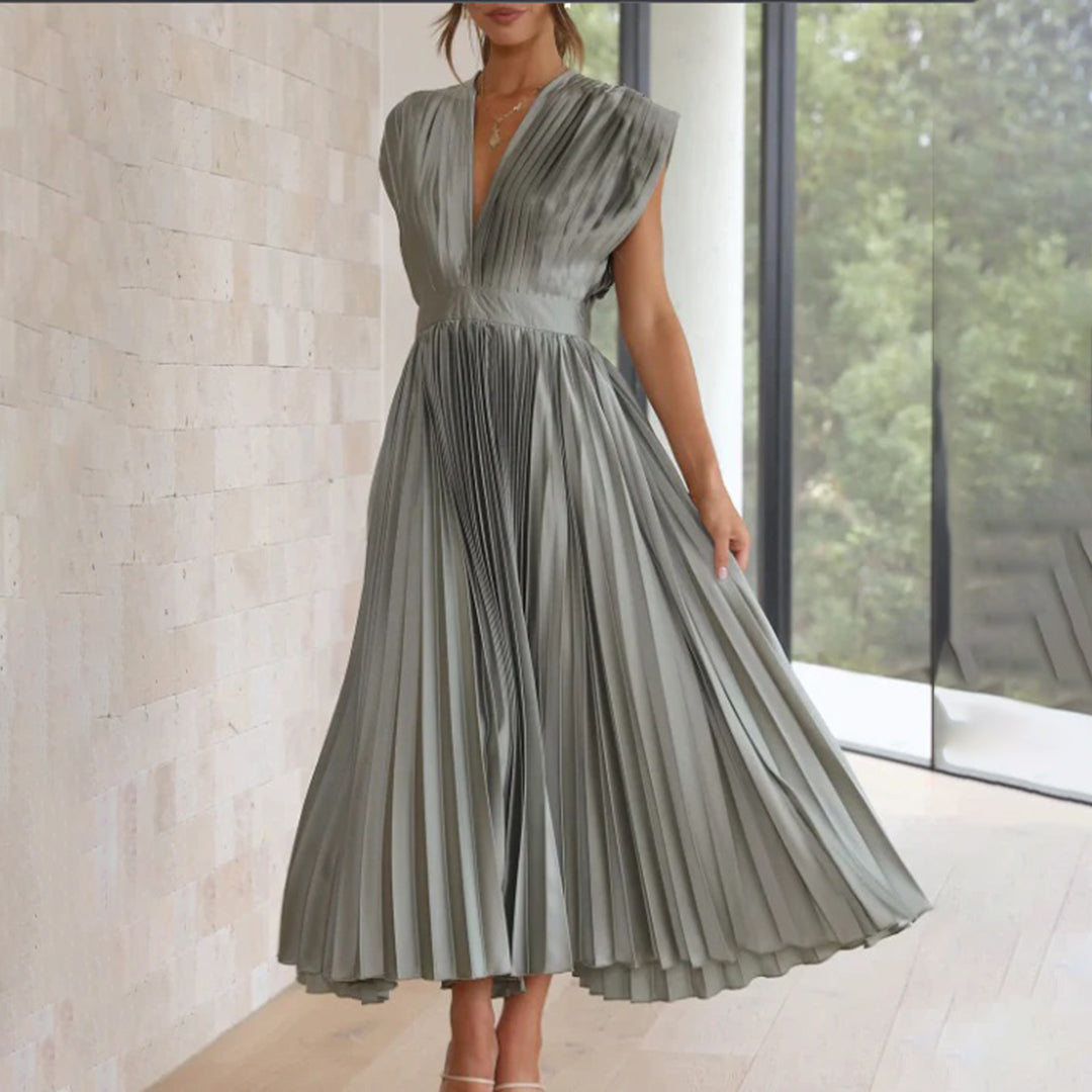 Malou | Plissiertes Midikleid mit V-Ausschnitt für Damen