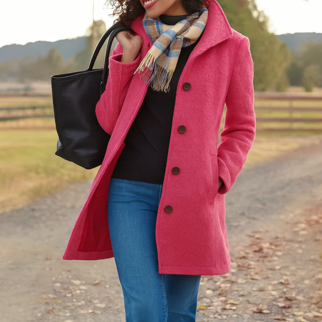 Clara | Damen Wintermantel mit Knopfleiste und Reverskragen, lang