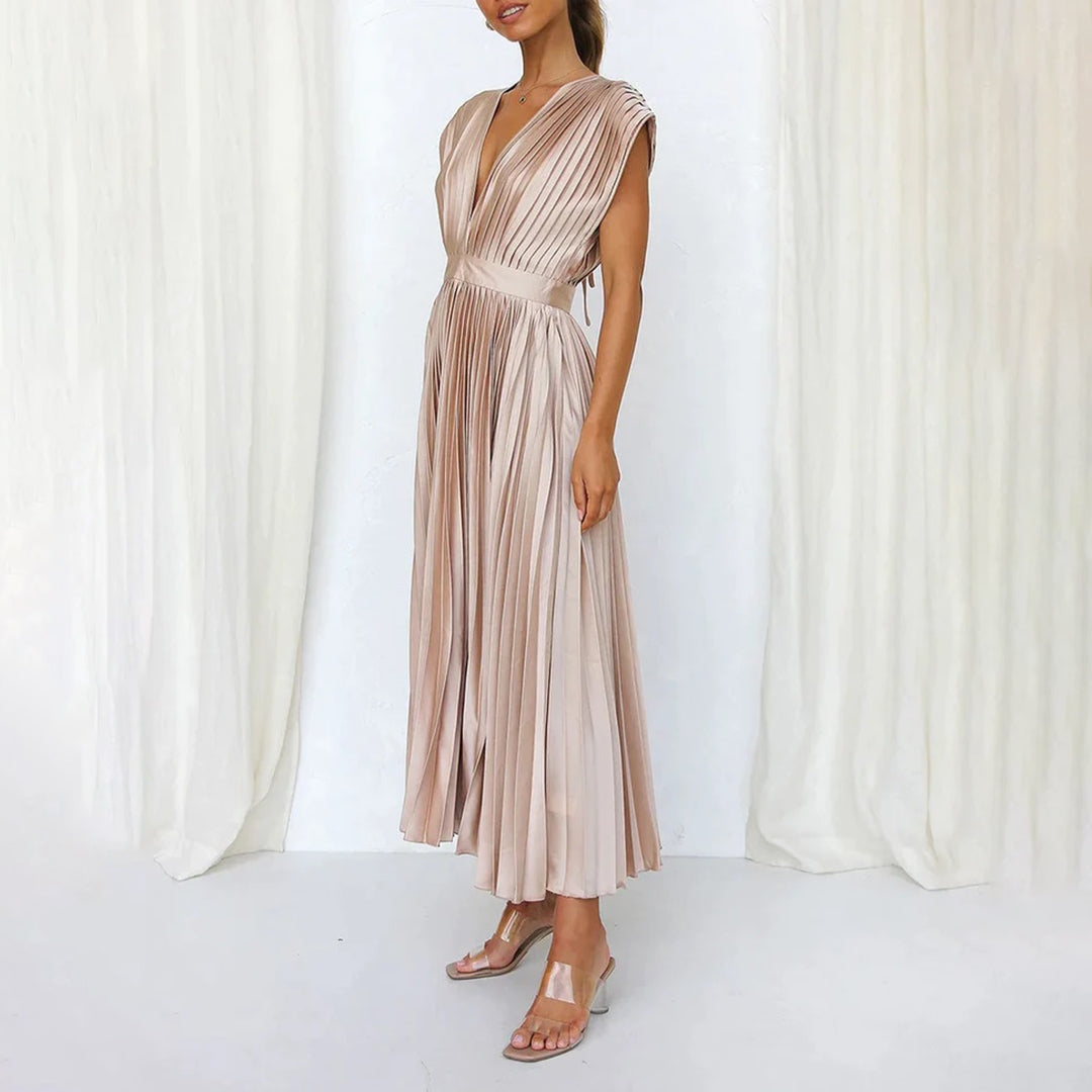 Malou | Plissiertes Midikleid mit V-Ausschnitt für Damen