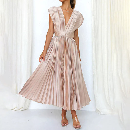 Malou | Plissiertes Midikleid mit V-Ausschnitt für Damen