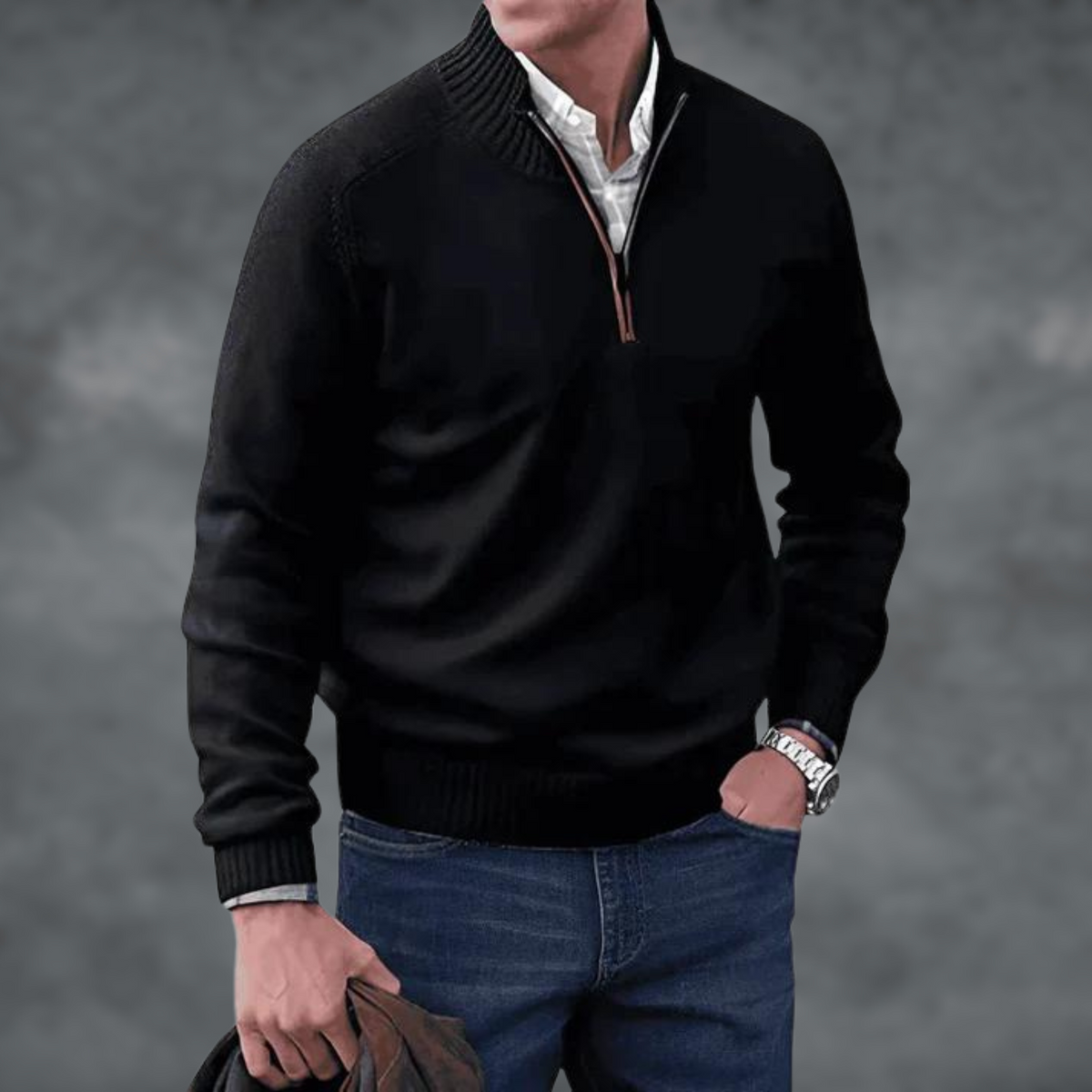 Magnus | Herren Strickpullover mit Stehkragen und Zip