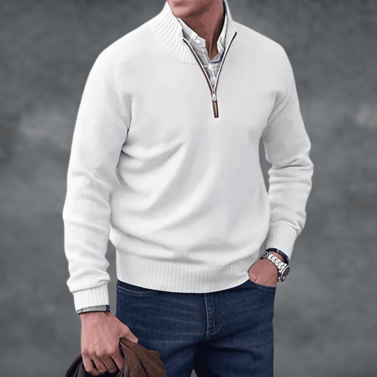 Magnus | Herren Strickpullover mit Stehkragen und Zip