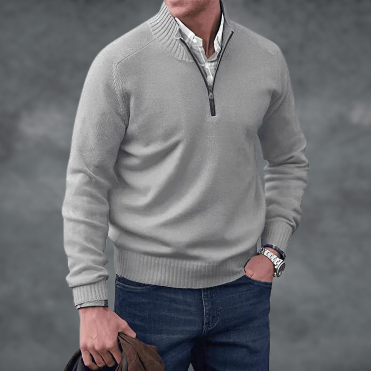 Magnus | Herren Strickpullover mit Stehkragen und Zip