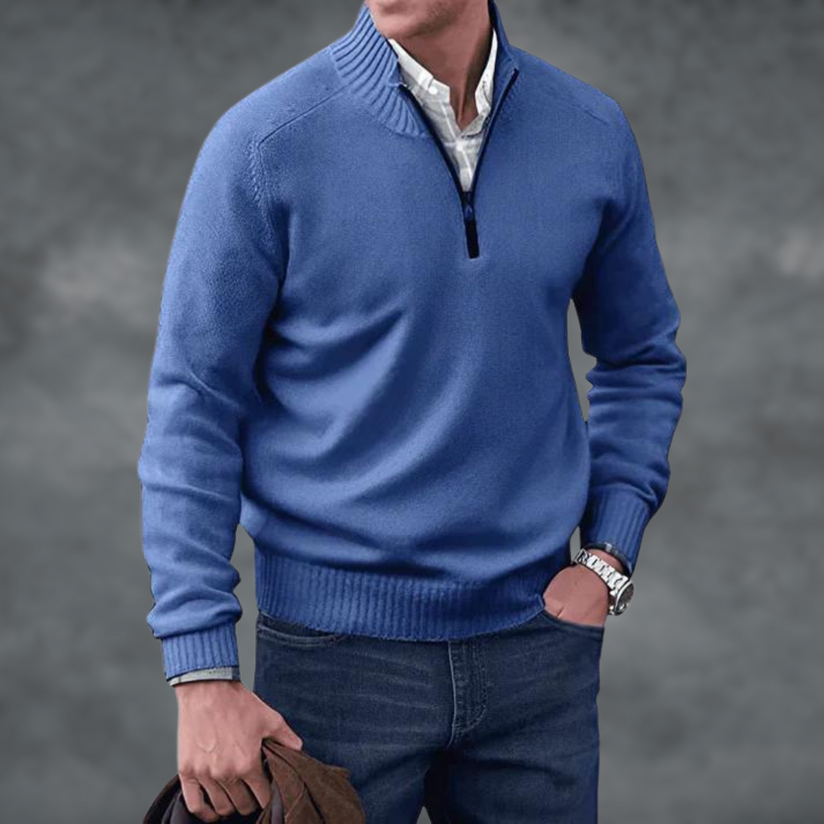 Magnus | Herren Strickpullover mit Stehkragen und Zip