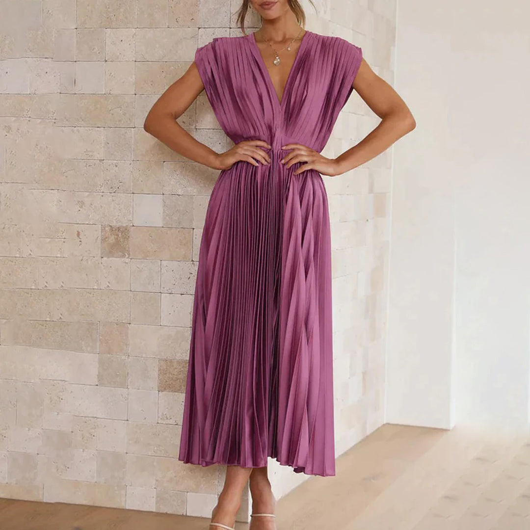 Malou | Plissiertes Midikleid mit V-Ausschnitt für Damen