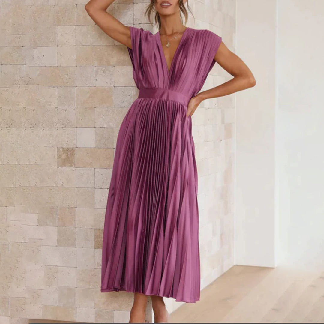 Malou | Plissiertes Midikleid mit V-Ausschnitt für Damen