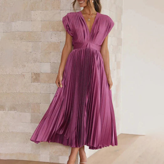 Malou | Plissiertes Midikleid mit V-Ausschnitt für Damen