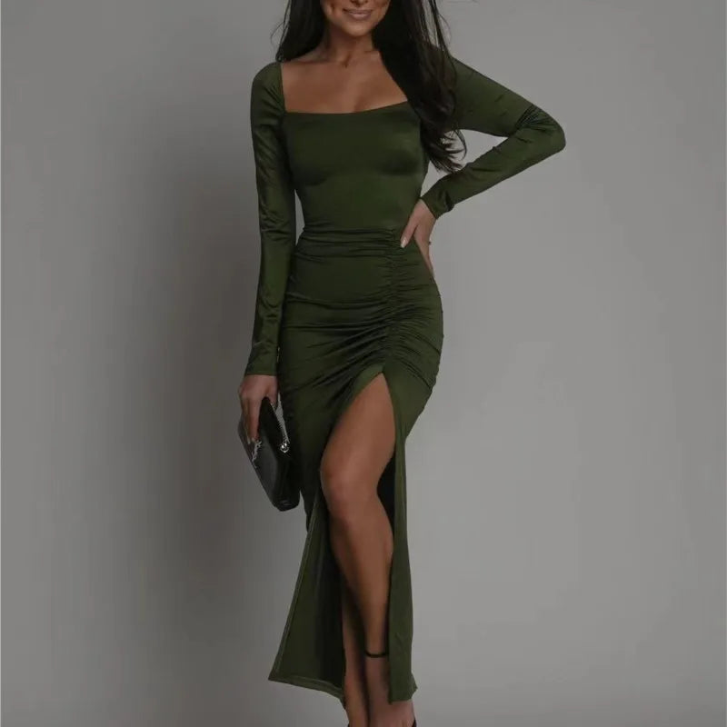 Thalia | Eng anliegendes Maxikleid mit Raffung für Damen
