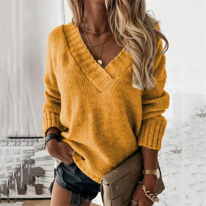 Lena | Gerippter V-Ausschnitt Strickpullover mit lockerer Passform für Damen