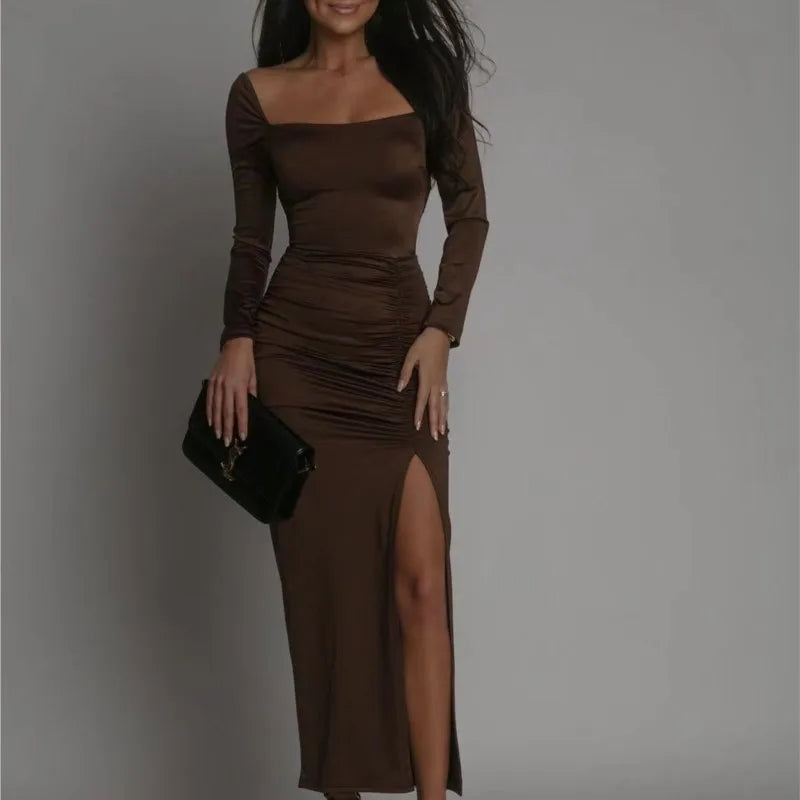Thalia | Eng anliegendes Maxikleid mit Raffung für Damen