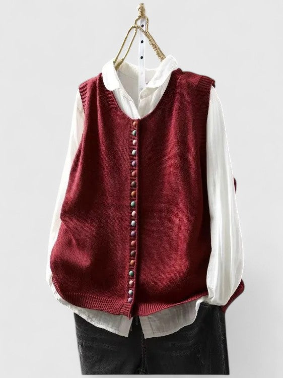 Elena | Damen Strickjacke mit Rundhalsausschnitt Knopfleiste