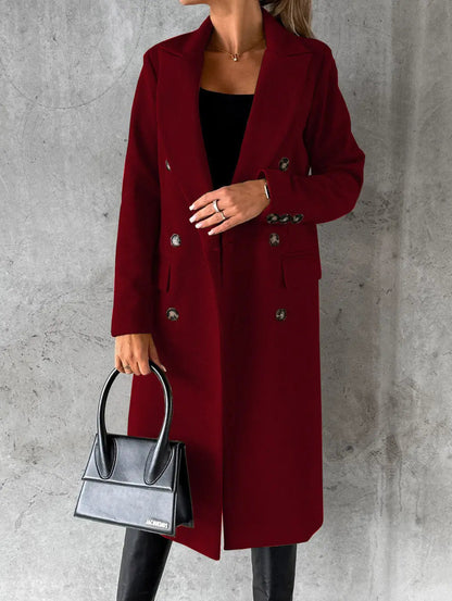 Bronwen | Damen Taillierter Wollmantel mit Reverskragen, Bordeaux