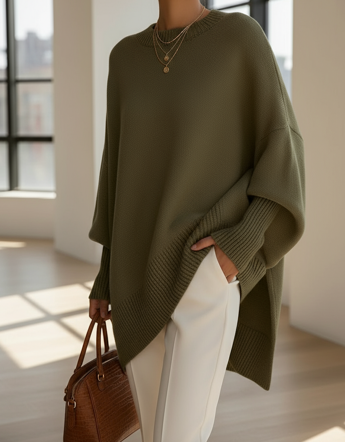 Wilma | Damen Oversized Strickpullover mit Rundhalsausschnitt
