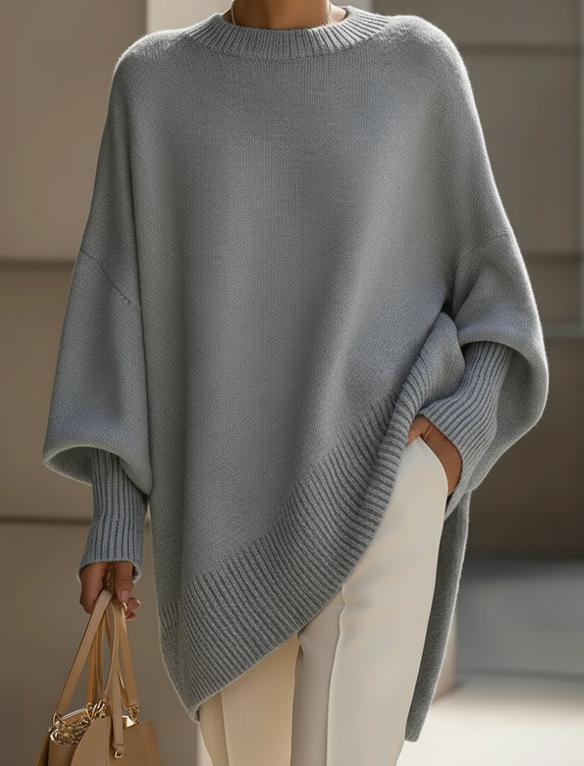 Wilma | Damen Oversized Strickpullover mit Rundhalsausschnitt