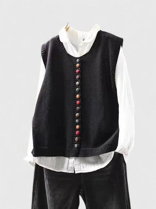 Elena | Damen Strickjacke mit Rundhalsausschnitt Knopfleiste
