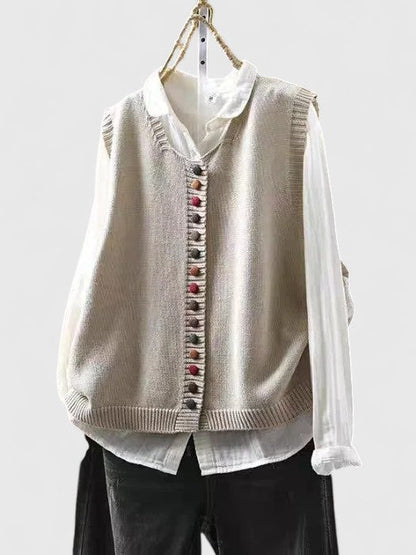 Elena | Damen Strickjacke mit Rundhalsausschnitt Knopfleiste