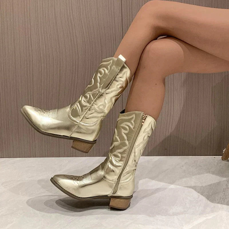 Valentine Metallic Cowboystiefel für Damen mit Spitzer Zehenbereich