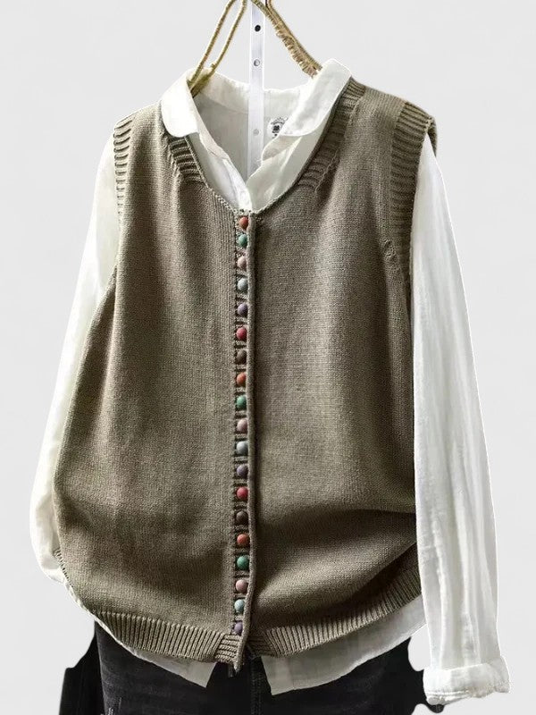 Elena | Damen Strickjacke mit Rundhalsausschnitt Knopfleiste