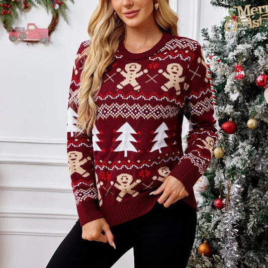 Zora | Weihnachtspullover mit Rundhals und Zopfmuster für Damen