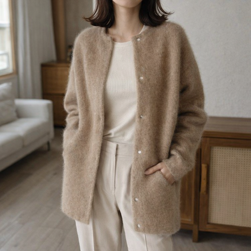 Ida | Strukturierte Strickjacke mit Knopfleiste und Rundhalsausschnitt für Damen