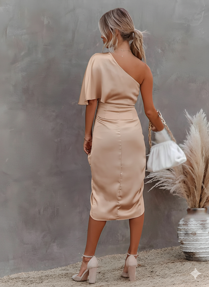 Flore | Einschulter Midikleid mit Drapierung für Damen