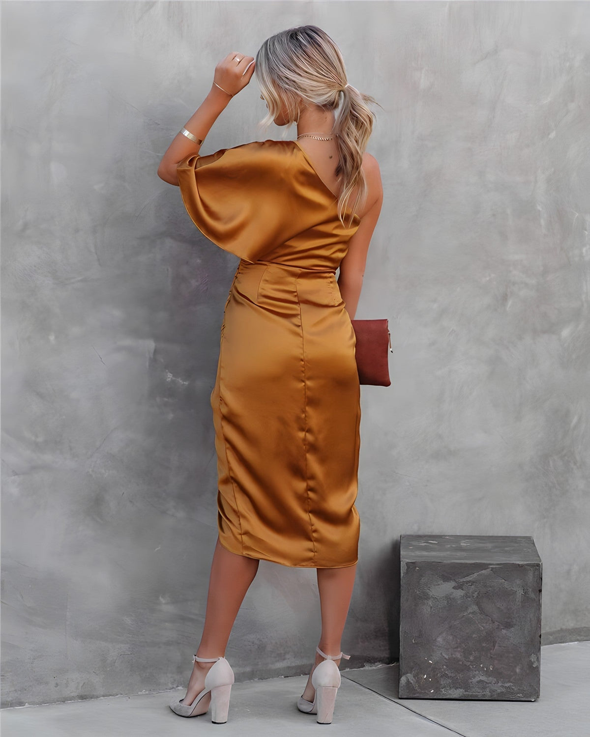 Flore | Einschulter Midikleid mit Drapierung für Damen