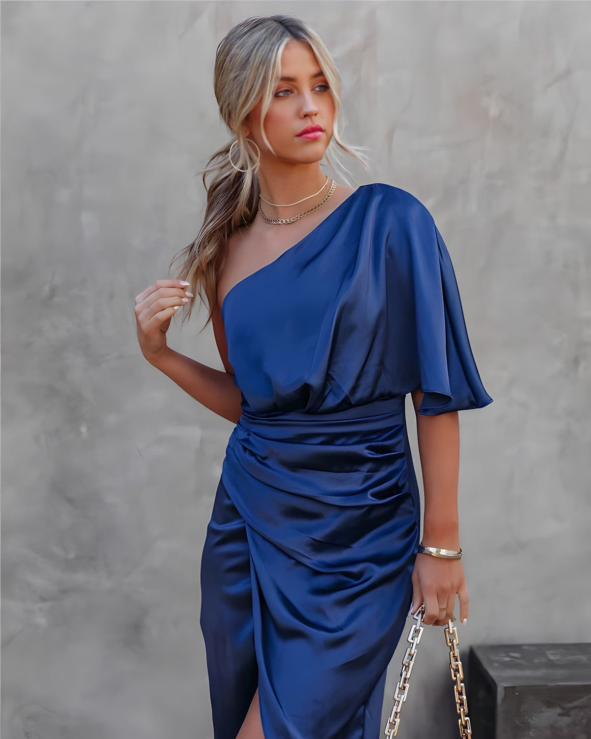 Flore | Einschulter Midikleid mit Drapierung für Damen