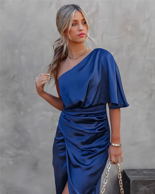 Flore | Einschulter Midikleid mit Drapierung für Damen