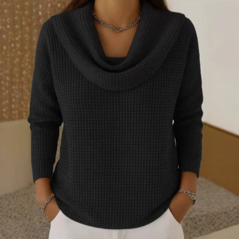 Gwen | Damen Strickpullover mit Wasserfallkragen Waffelmuster