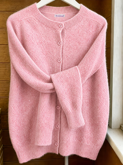 Elvira | Damen Strickjacke Cardigan Rundhalsausschnitt