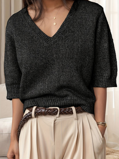 Justine | Oversized Damen Pullover mit V-Ausschnitt Kurzarm