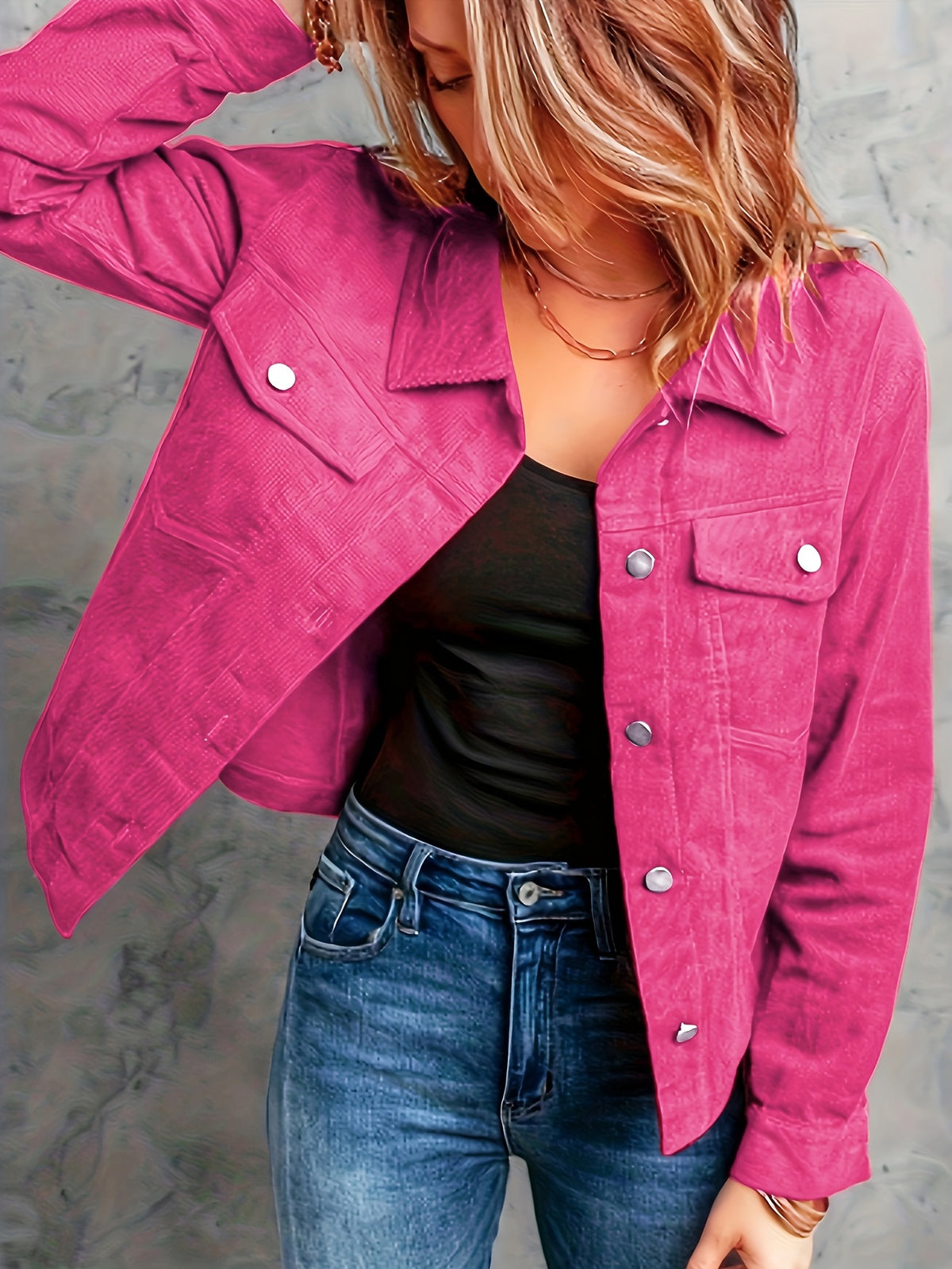 Wilhelmina | Damen Cordjacke mit Knopfleiste und Klappentaschen