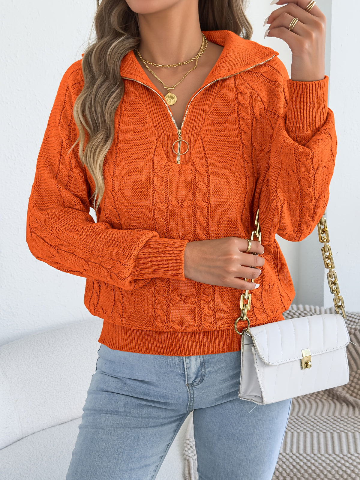 Jenna | Damen Zopfmuster Strickpullover