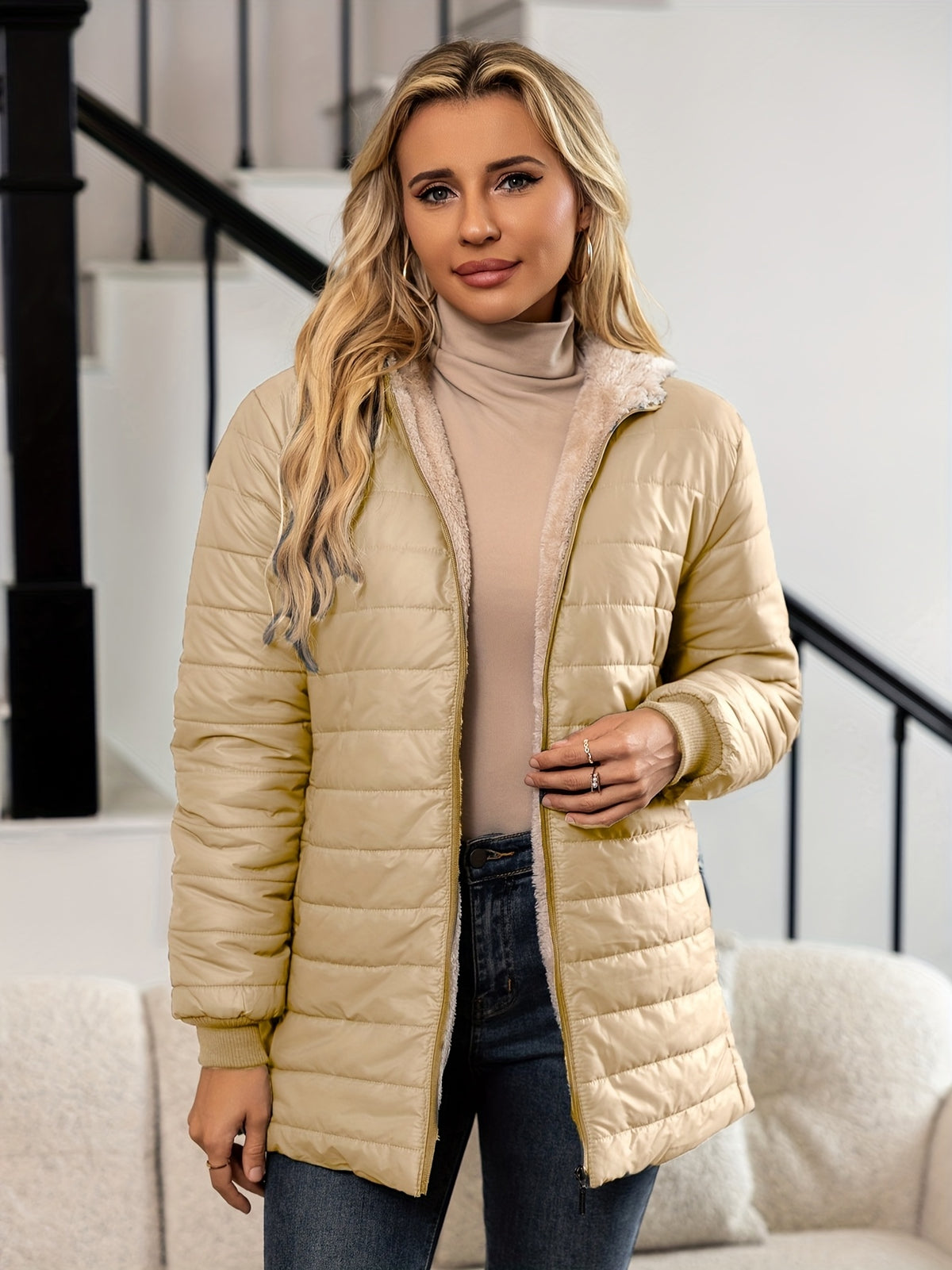 Aveline | Winterjacke Damen gesteppt mit Kapuze und Teddyfutter