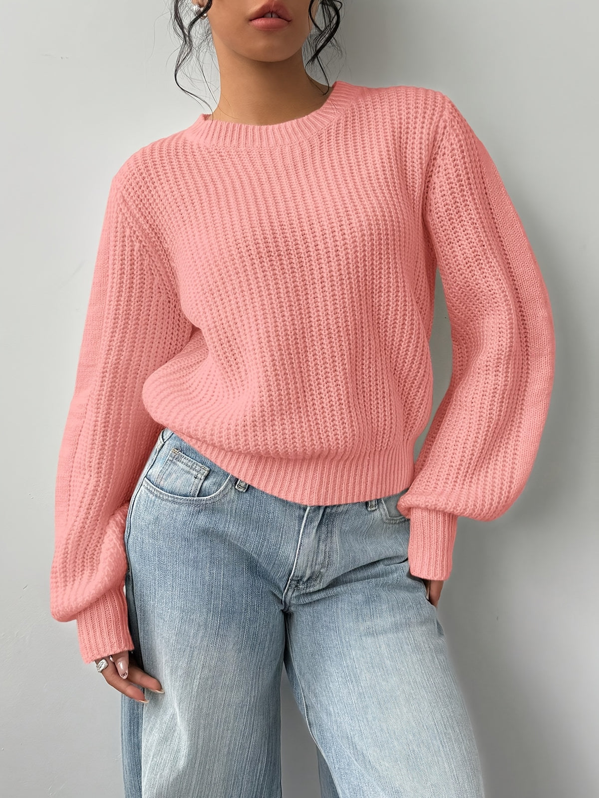 Johanna | Damen Grobstrick Pullover mit Rundhalsausschnitt Langarm