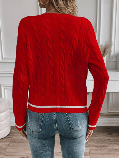 Maartje | Damen Zopfmuster Strickjacke mit Goldknöpfen, Offene Front